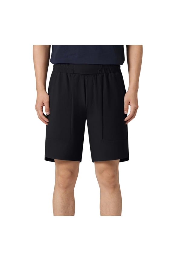 Mens Straight Leg Casual Shorts, Soft Smooth Jersey Fabric with Drawstring Waist and Discreet Hidden Pockets Black L