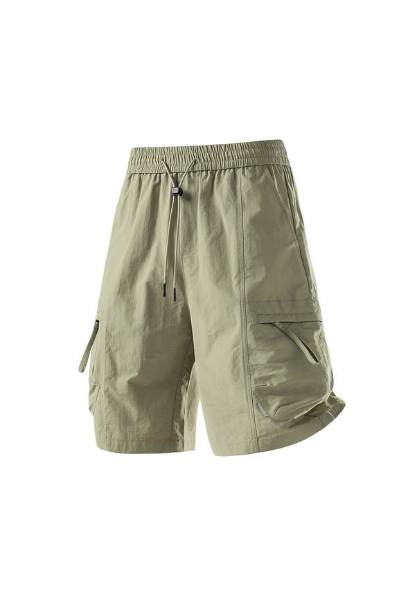 Mens Textured Crinkle Drawstring Cargo Shorts, Loose Relaxed Fit with Wrinkle Resistant Fabric for Camping Outdoor Adventures Yellow L