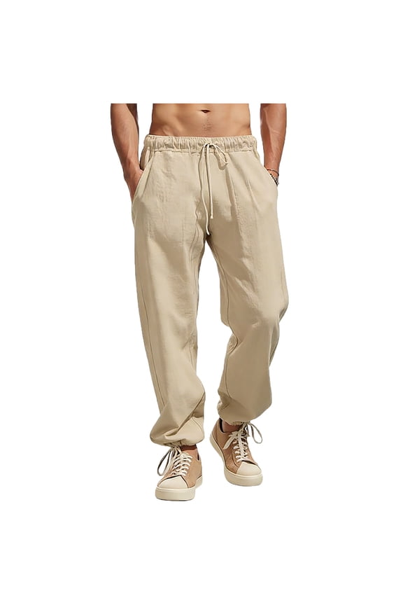 Mens Textured Jogger Casual Pants, Drawstring Waist with Elastic Cuffed Hem and Casual Street Style Yellow M