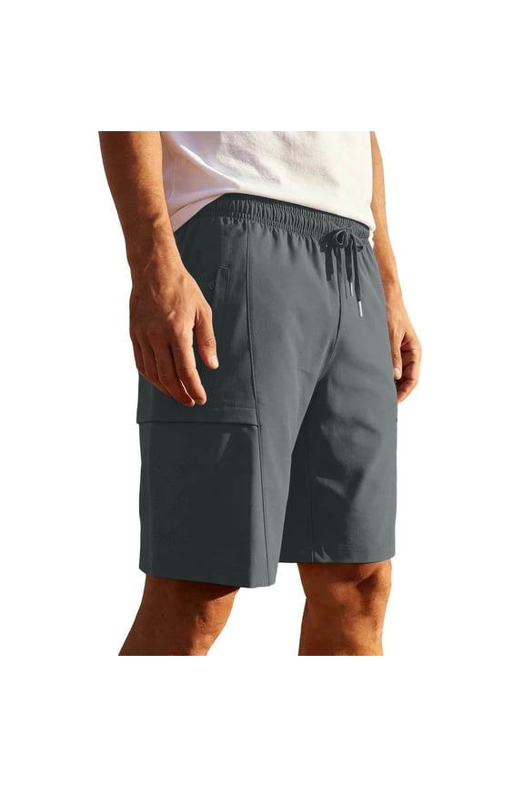 Mens Utility Cargo Shorts, Drawstring Waist Mesh Panels with Large Side Pockets, Loose Fit for Urban Streetwear Styling Gray S