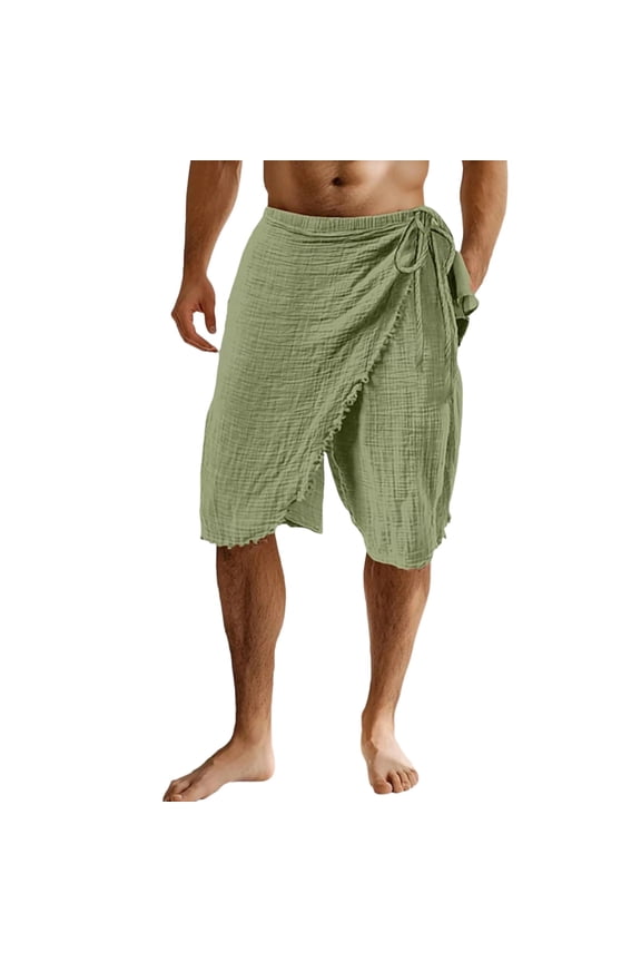 Mens Woven Beach Wrap Shorts, Lightweight Crinkled Gauze Fabric with Elastic Drawstring Waist and Loose Comfort Fit Green XXL