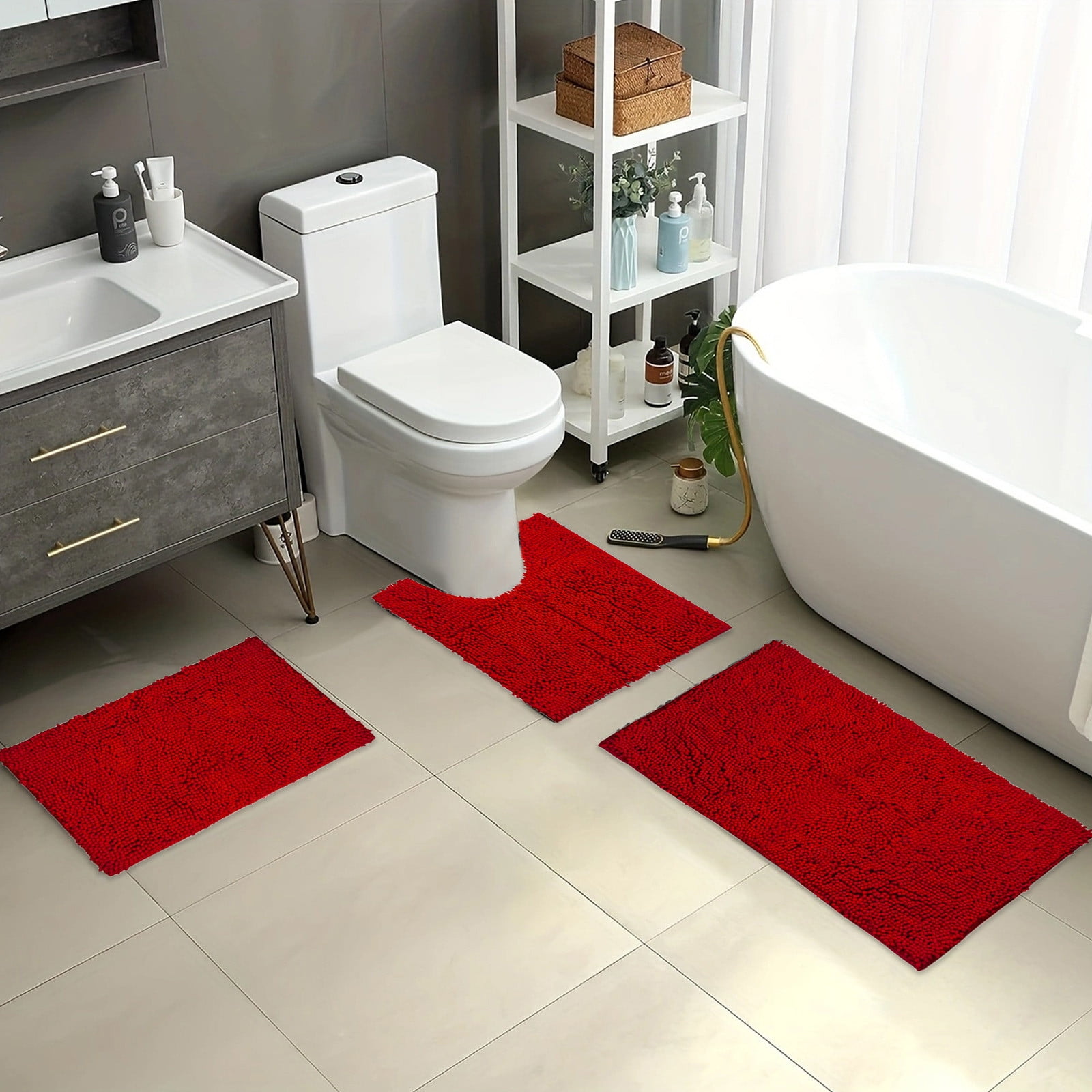 kosheko Non-Slip Bathroom Floor Mat Set, Water-Absorbent Quick-Dry ...