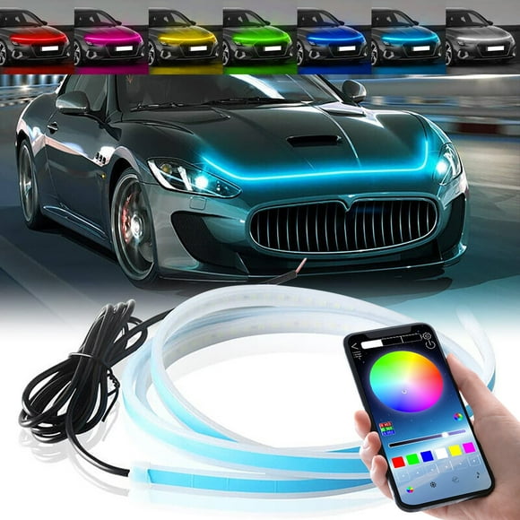 kosheko RGB LED Car Hood Lights with Dreamcolor, High Brightness LED Daytime Running Lights, Wireless APP Controlled LED Car Strip Blue