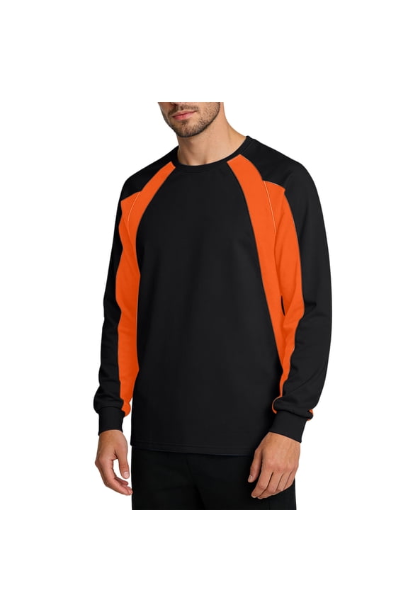 Raglan Color-Block Cuffed Casual Sweatshirt, Soft Fleece Knit Fabric for Weekend City Shopping Orange XL