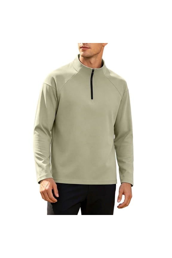 Raglan Half-Zip Solid Stand Collar Top, Elastic Smooth Knit Fabric for Outdoor Court Outings Yellow M