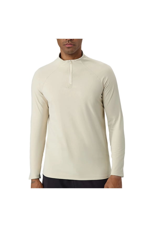 Stand Collar Half-Zip Raglan Quick-Dry Base Top, Elastic Performance Fabric for Backcountry Hikes Beige L