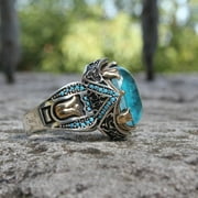 kosheko Vintage Punk Blue Ring with Engraving, Luxury Fashion Jewelry for Men and Women - Safe Material & Dazzling Gift Idea Multicolor