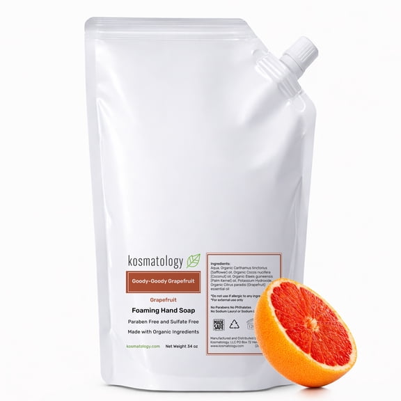 kosmatology Grapefruit Organic Foaming Hand Soap Refill | Moisturizing Hand Wash | Clean Ingredients, Infused with Essential Oils | 34 fl oz