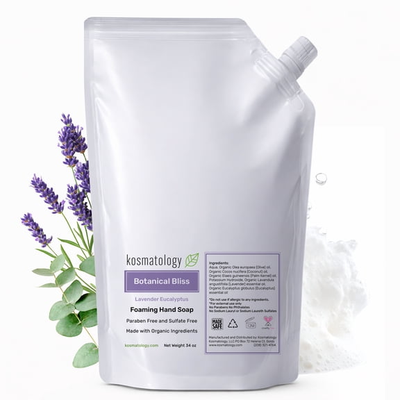 kosmatology Lavender-Eucalyptus Organic Foaming Hand Soap Refill | Moisturizing Hand Wash | Clean Ingredients, Infused with Essential Oils | 34 fl oz