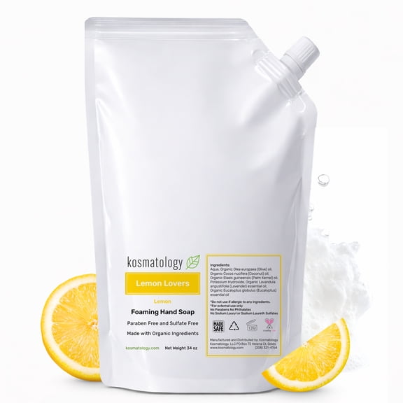 kosmatology® Lemon Organic Foaming Hand Soap Refill | Moisturizing Hand Wash | Clean Ingredients, Infused with Essential Oils | 34 fl oz