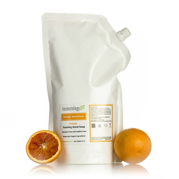 kosmatology® Orange Organic Foaming Hand Soap Refill | Moisturizing Hand Wash | Clean Ingredients, Infused with Essential Oils | 34 fl oz