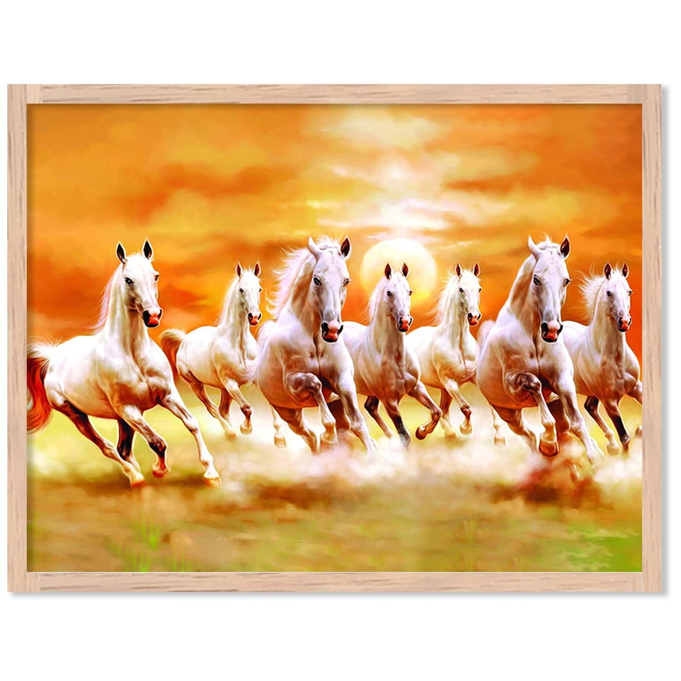kotart Seven Lucky Running Vastu Horses Wall Art Framed Painting for ...