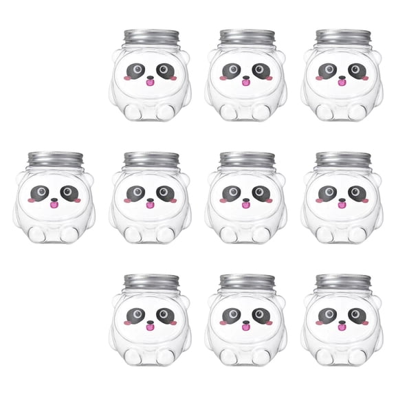 kowaku 10 Pieces Empty Juice Bottles Beverage Containers Drinking Jar Reusable With Airtight Lids PET Material Cute Cartoon Animal Shape Suitable for Business Party Home Use panda