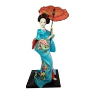 TISHITA Japanese Geisha Kimono Doll Asian Kabuki Figure 12inch Art Crafts Desktop Ornament Geisha Figurine For Bookshelf Cabinet Desk Hold Umbrella