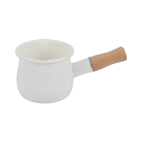 kowaku 17oz Mini Sauce Pan, Small Saucepan Soup Pot Multipurpose Small Cookware with Wooden Handle for Tea Boiling Water Heating Milk White