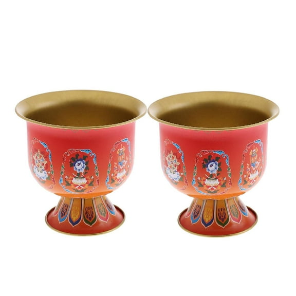 kowaku 2 Pieces Buddhist Prayer Bowl, Buddhist Water Offering Bowl, Simple Alloy Holy Water Offering Cup for Family Friends