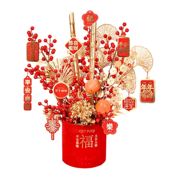 kowaku 2025 Chinese Lunar New Year Decoration Artificial Potted Fake Flower Blessing Bucket Tabletop Ornament for Holiday Restaurant B