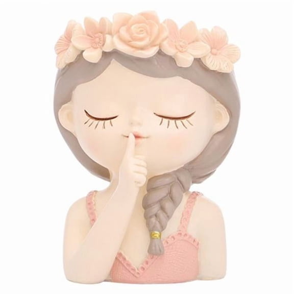 kowaku 2x Bust Vase Planter Girl Vase Sculpture Face Plant Pot Indoor Flowerpot Resin Portrait Planter Drainage Feature Suitable for Office Table Living Room