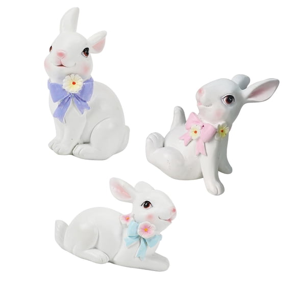 kowaku 3Pcs Statue Easter Decoration Desk Table Decor Bunny Figurine Bunny Sculpture for Farmhouse Garden Office Party