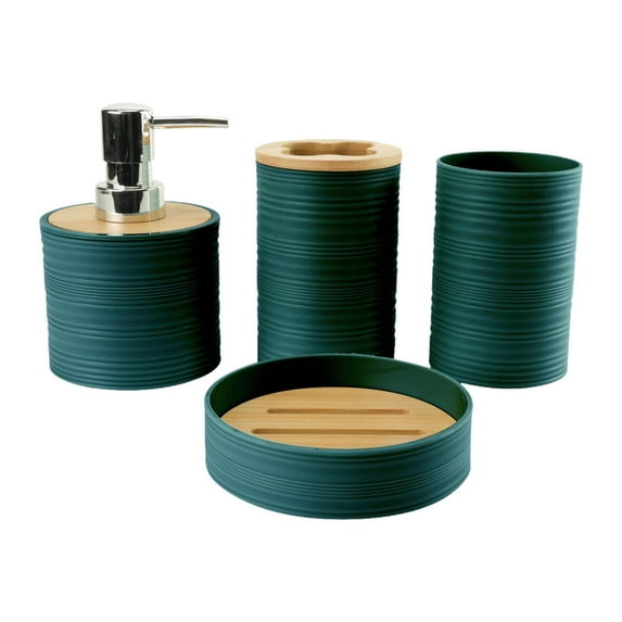 kowaku 4 Pieces Bathroom Accessories Mouthwash Cup ,Bathroom Decor Modern, Soap Dish Bath Accessory Complete Set for Bathroom Vanity dark green