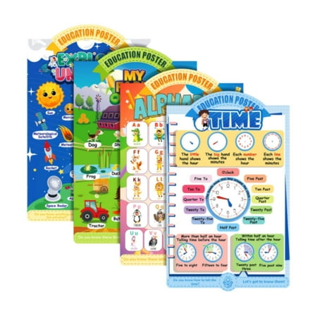 kowaku 4 Pieces Scholars Educational Posters Learning Materials Alphabet Chart Classroom Supplies for Kindergarten School Wall Decor