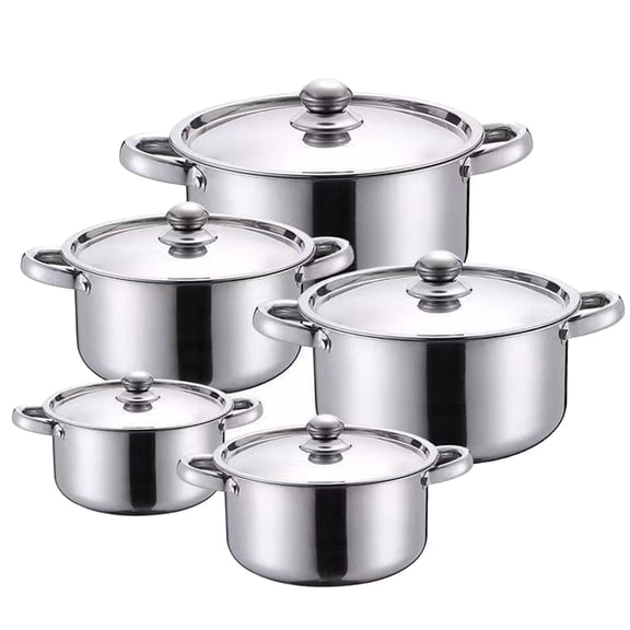 kowaku 5-piece Set of Stainless Steel Cooking Pots with Lids, Induction-compatible, Multifunctional, Easy to Clean, Ideal for Home, Restaurant, Soup Pots And