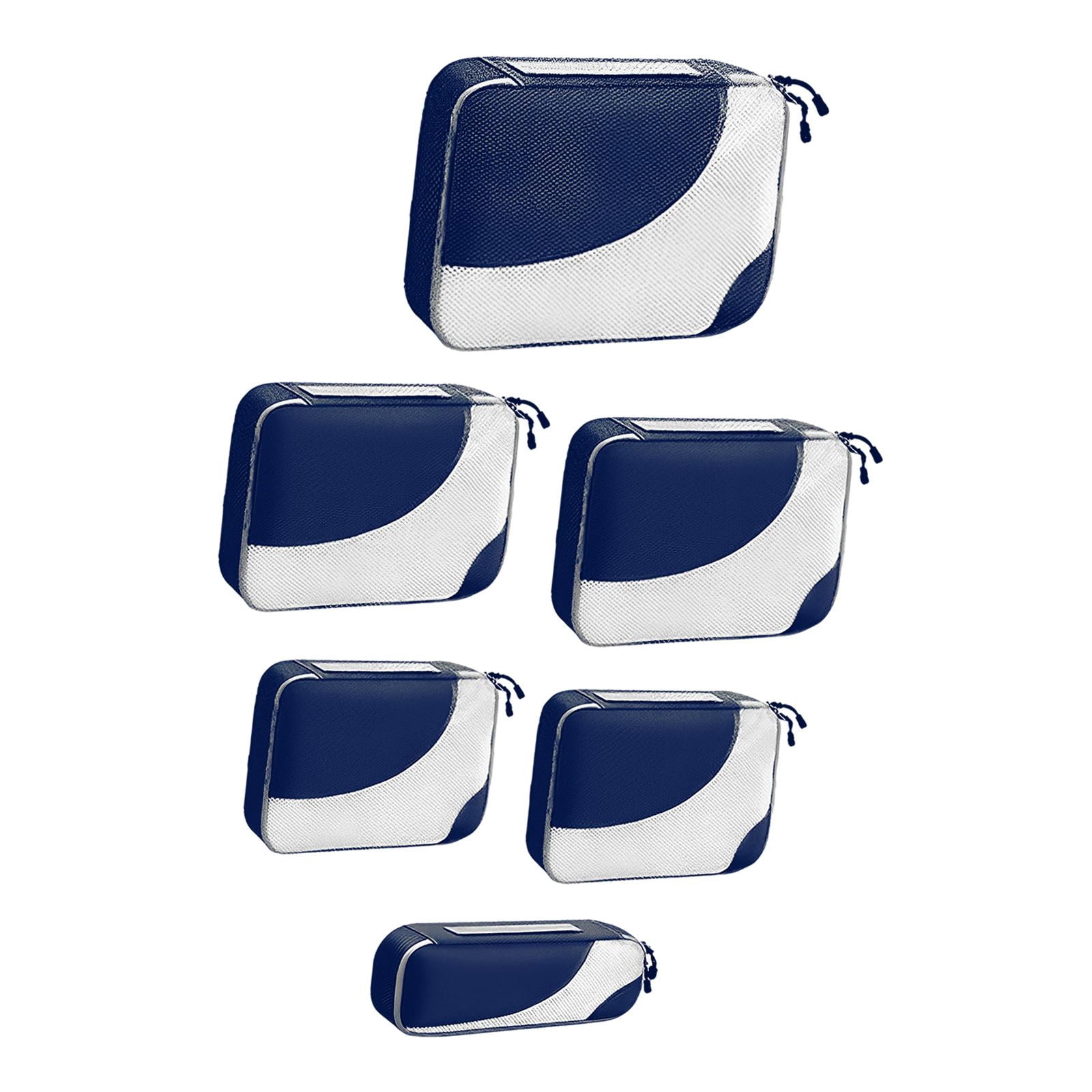 kowaku 6 Pieces Waterproof Travel Essentials Bag Packing Cubes with Zipper Travel Organiser Packing Bags for Hat Coats Mobile Phones Navy