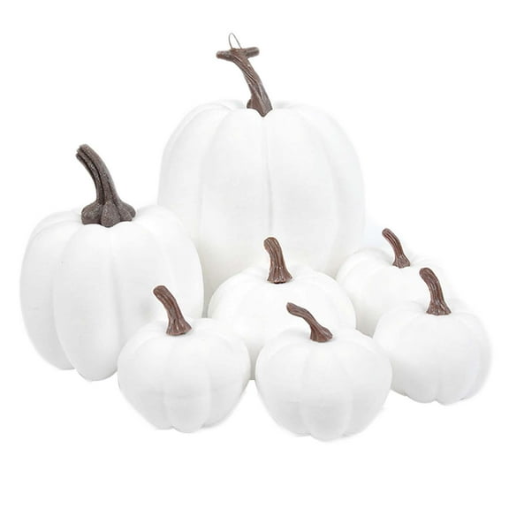 kowaku 7 Pieces Artificial Pumpkins Fall Harvest Decorative Pumpkins Halloween Fake Pumpkin Halloween Home Decor for Fireplace Shelf white