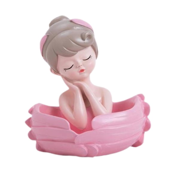 kowaku Angel Resin Statue Figurine Girl Decorative Storage Box Desk Serving Tray Organizer for Sundries Bedroom New Year Cabinet Key Pink