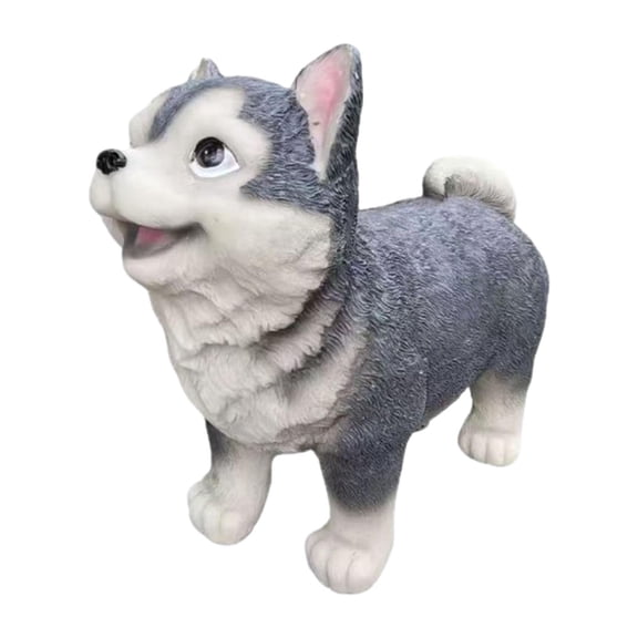 kowaku Animal Model Figure Standing Puppy Decor, Small, Collectible Funny Resin Siberian Husky Puppy Howling Ornament for TV Cabinet