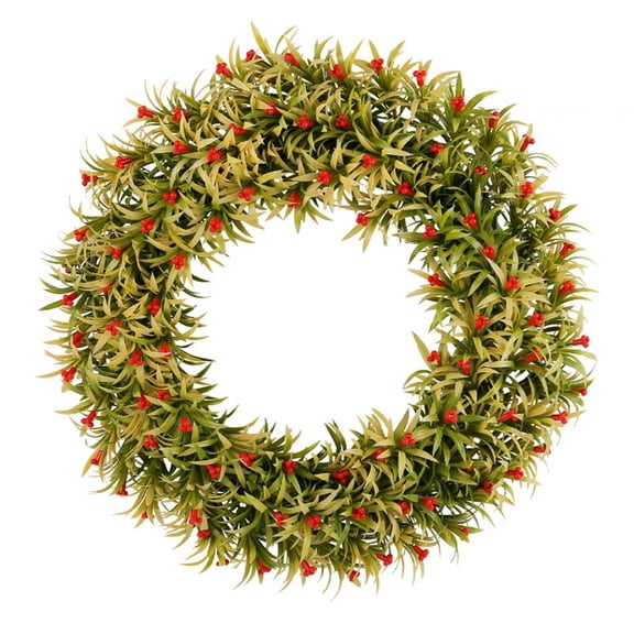 kowaku Artificial Red Berries, Greenery Wreath, Spring Wreath for Garden, Farmhouse, Front Door, Hanging Ornament for Balcony, Party