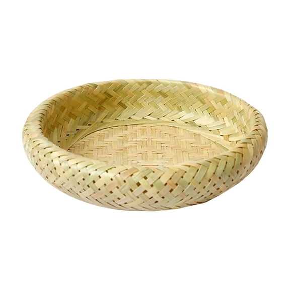 kowaku Bamboo Round Serving Tray Basket Accessories Craft Decorative Circle Food Tray Hand Woven Dish for Breakfast Vegetables Snack Medium