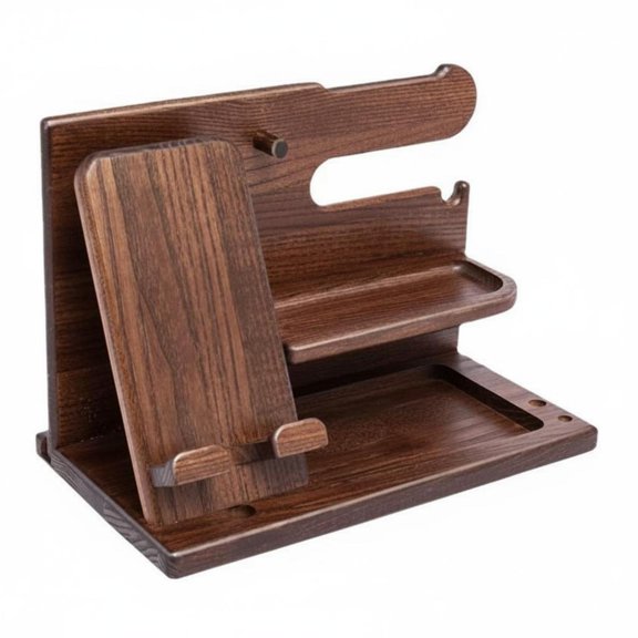kowaku Bedside Valet Tray Multi-Compartment Wooden Phone Dock Space Saving Desktop Gadget Holder for Office