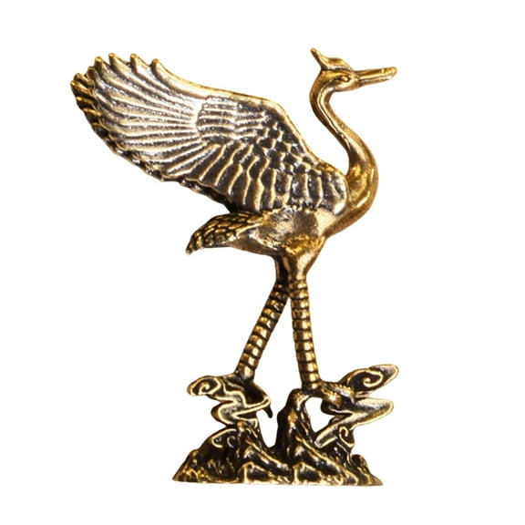 kowaku Brass Crane Statue Bird Figurine Mini Crane Sculpture Collectibles Gifts Feng Shui Ornament Tea Pet for Dining Room Bookshelf