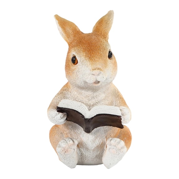 kowaku Bunny Figurine Sitting Rabbit Statue Reading Book Resin Sculpture Easter Decoration Novelty Farmhouse Animal Suitable for Gift Giving Home Decoration