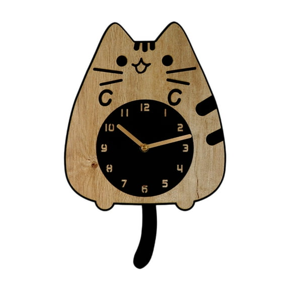 kowaku Cat Wall Clock Silent Clock Modern with Swinging Tail Wall Ornament Decorative Clock for Office Dining Room Housewarming Gift