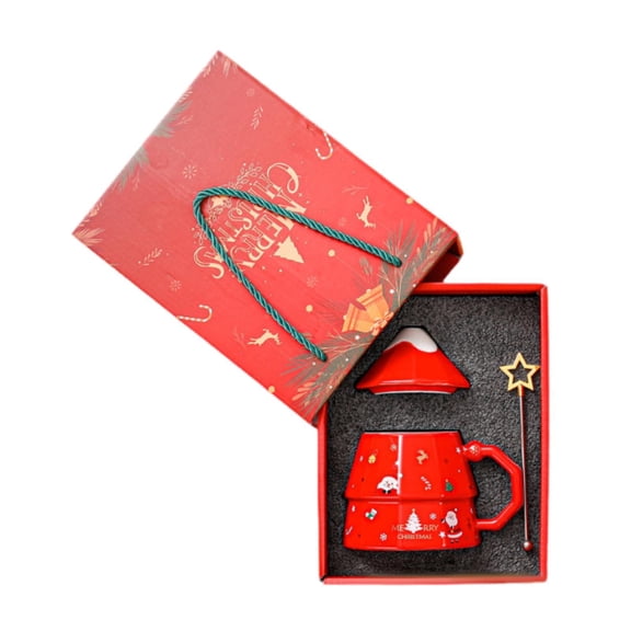 kowaku Ceramic Christmas Mug Christmas Coffee Mug,with Lid and Handle,Tableware,Holiday Funny Coffee Cup Christmas Tree Mug Xmas Mug Red