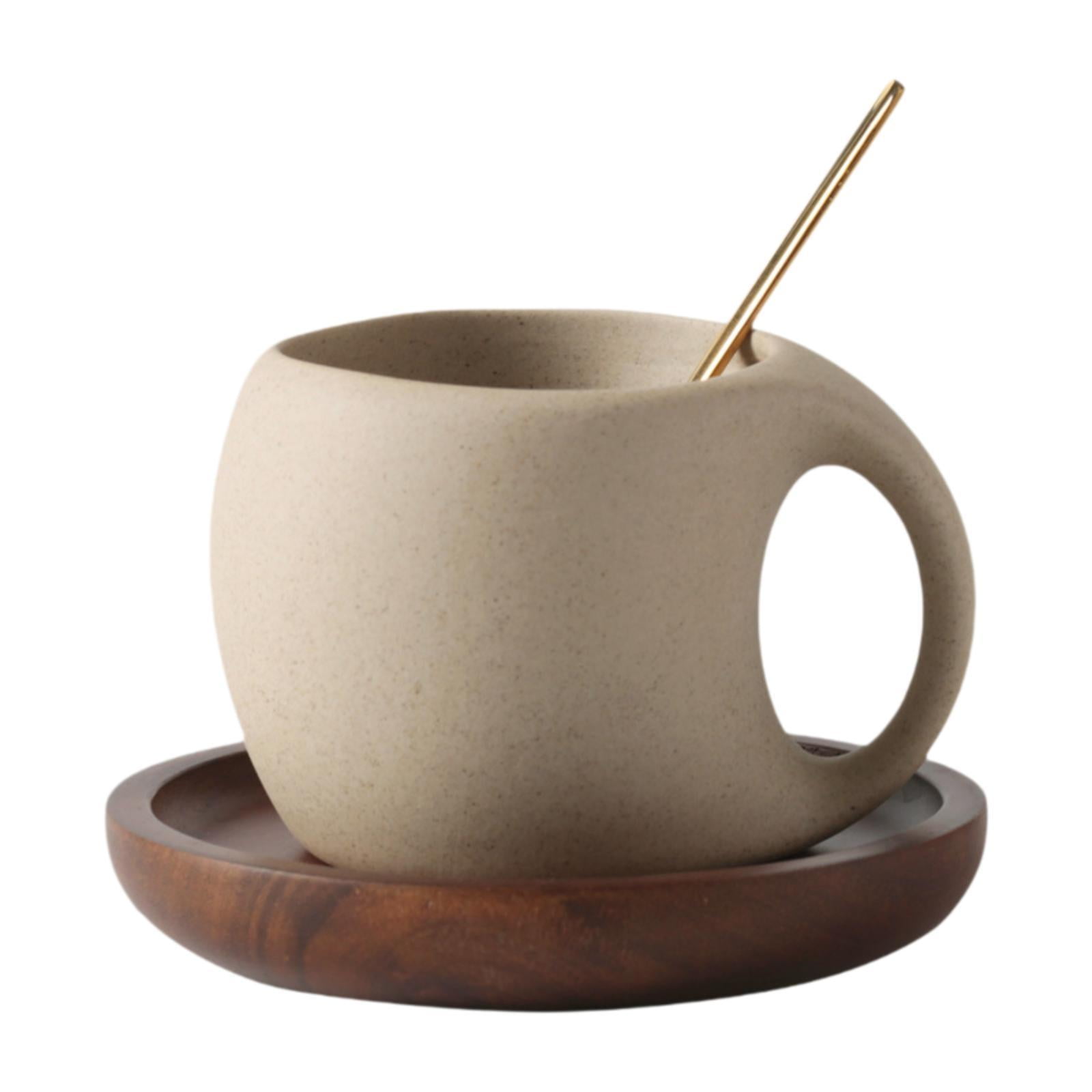 kowaku Ceramic Coffee Mug Coffee Cup Wide Mouth with Handle Unique 250ml Beverage Drink Cup Espresso Cup for Cafe Kitchen Restaurant with Saucer
