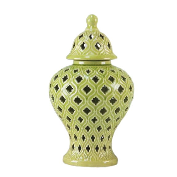 kowaku Ceramic Vase Jar Desktop Ornament Ginger Jar Handmade Decorative 12.5x23cm with Lid for Party, Dining Table Decor Collectible A