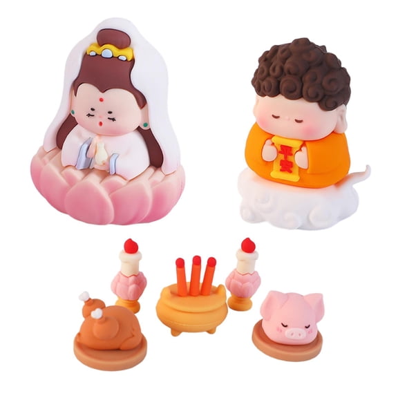 kowaku Chinese God Statue Set for Worship Feng Shui Decoration Adornment Collecting Resin Mini Sculpture for Bedroom Spring Festival
