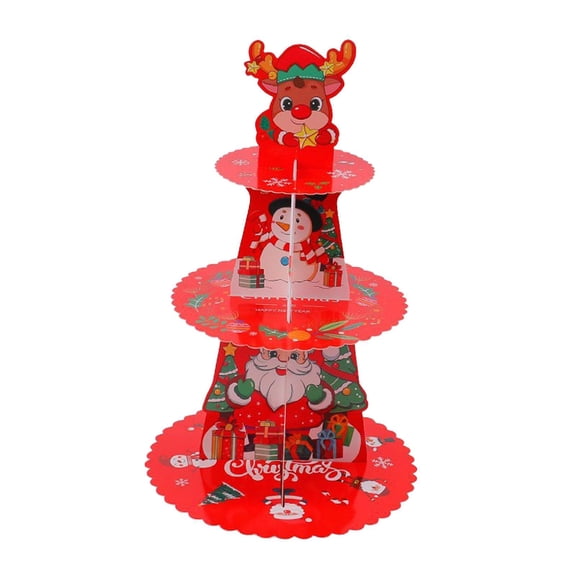 kowaku Christmas Dessert Stand Cupcake Stand Cardboard Tableware 3 Tier Cake Display Rack Muffin Stand for Home Holiday Winter Decor Elk