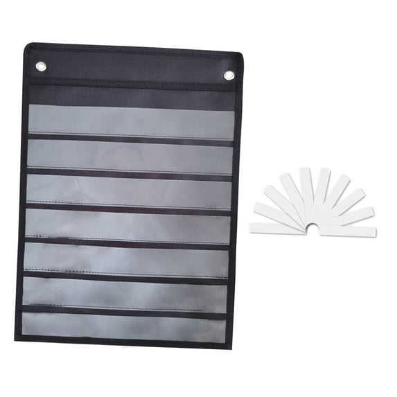 kowaku Classroom Pocket Chart 7 Rows with 10 Dry Eraser Cards Accessories Learning Tool for Students Words Number Home Grammar Cards Black