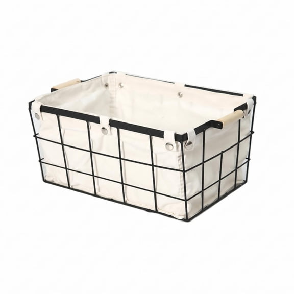 kowaku Cloth Lined Storage Basket Removable Liner Wire Storage Basket Metal Frame, Black