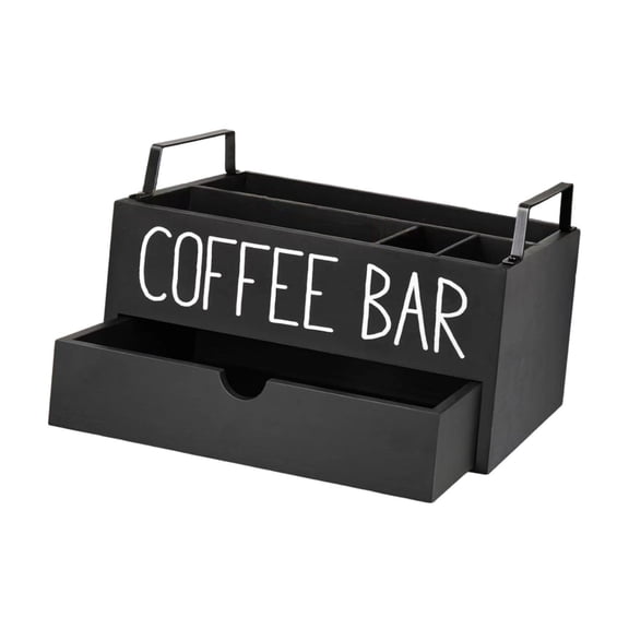 kowaku Coffee Station Organizer Wooden Coffee Bar Accessories Organizer Counter Pod Holder Storage Basket Tea Bags Dispenser Rustic Wood with Compartments Su Style C