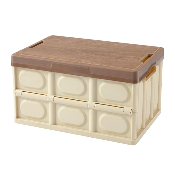 kowaku Collapsible Storage Bin Folding Stackable Storage Crate with Wooden Lid Car Trunk Organizer Versatile Collapsible Container Suitable for C Light Coffee 55L