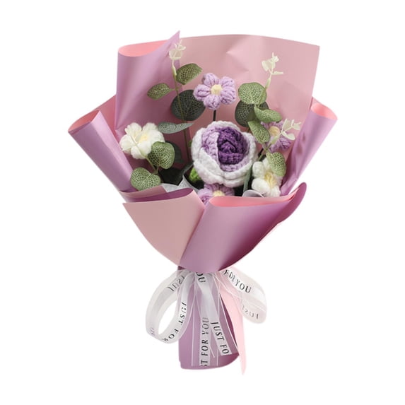 kowaku Completed Crochet Flower Bouquet,Preserved Flower Fake Flowers Artificial Flower Handmade Knitted for Wedding Home Graduation