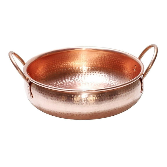 kowaku Copper Bowl Hotpot Kitchen Supply 2 Handles Hammered Copper Serving Bowl Shabu Shabu Hot Pot for Party Household Home Camping 30cm