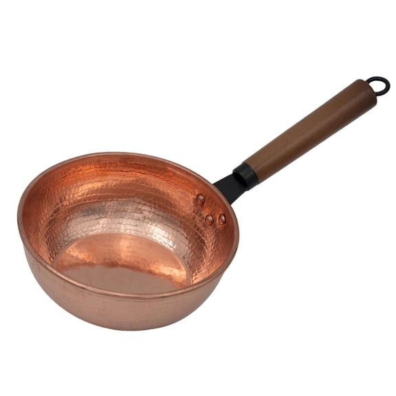 kowaku Copper Pot Soup Pot Copper Butter Warmer Wood Handle Multifunctional Sauce Pan Stockpot for Household Kitchen Camping Cooking Flat Bottom