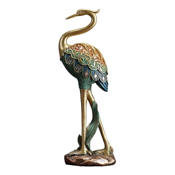 kowaku Crane Figurine Animal Standing Sculpture Handicraft Stork Figurine Resin Sculpture for Fireplace Housewarming Meditation Home 14x8x37cm