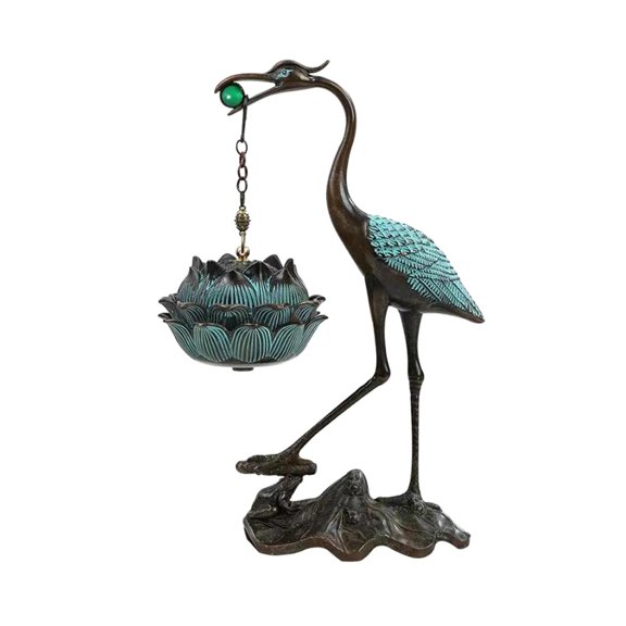 kowaku Crane Hanging Burner Feng Shui Crane Figurine Fine Craftsmanship Home Decor Lotus Holder for Bathroom Bedroom Green Bead in Mouth